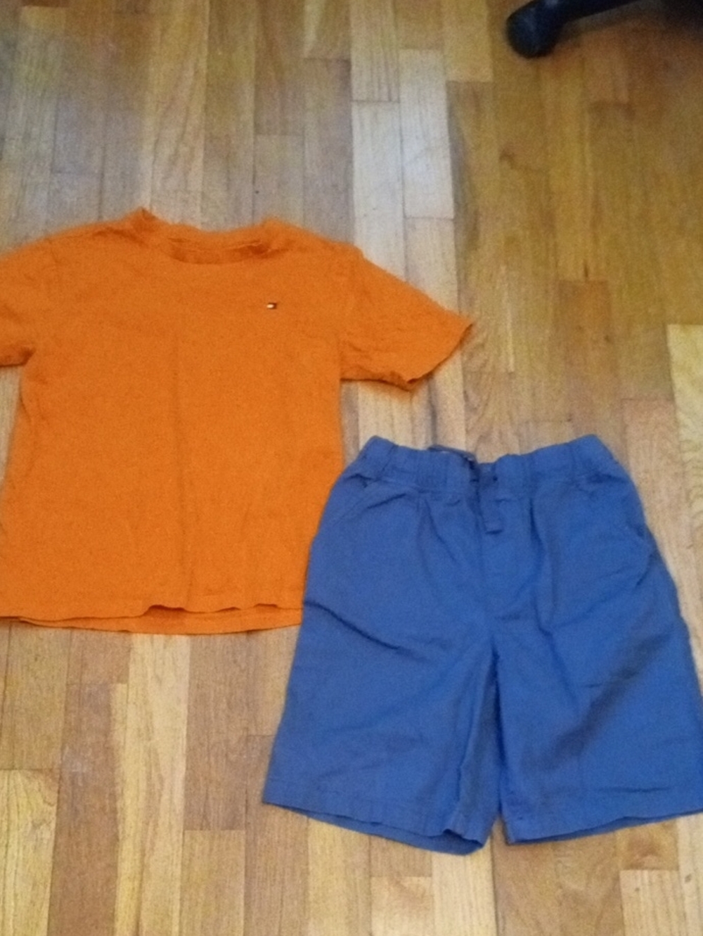 Tommy Hilfiger Orange Crewneck Tee , and blue shorts boys 8